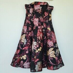 Marchesa Notte | NWT Strapless Floral Tea Length Gown Black Size 14